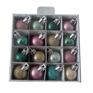 Ashland Mini Christmas Ornaments Pink Blue Gold Glitter 16 pc Decorative Balls